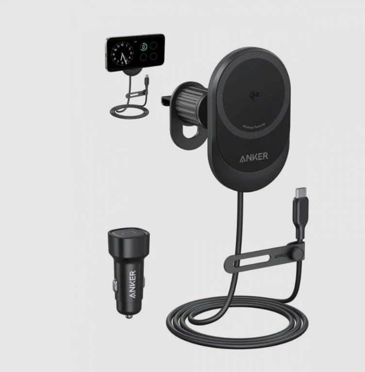 Anker MagGo 15W Wireless Charger Pad with Built-In USB-C Cable & Car Adapter